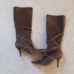 Brown suede knee high boots